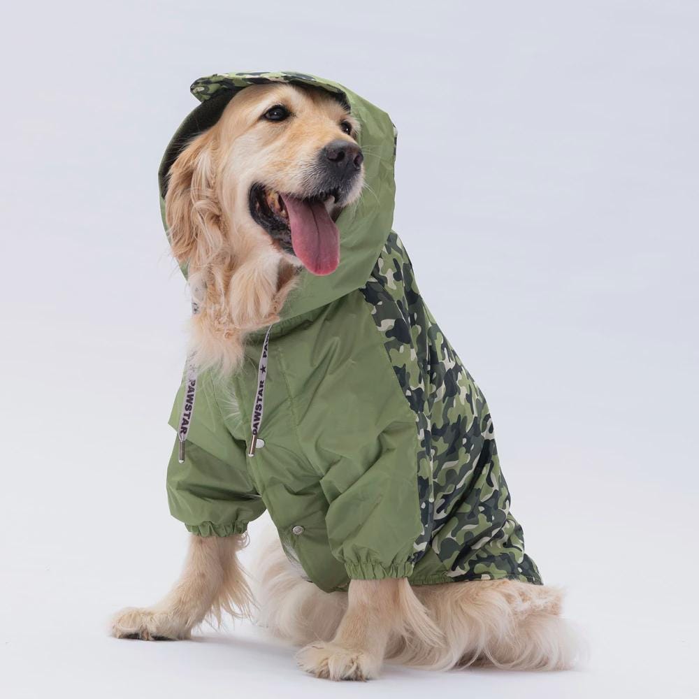Waterproof Dog Raincoat: Green Dijon, Adjustable Fit for Large Breeds