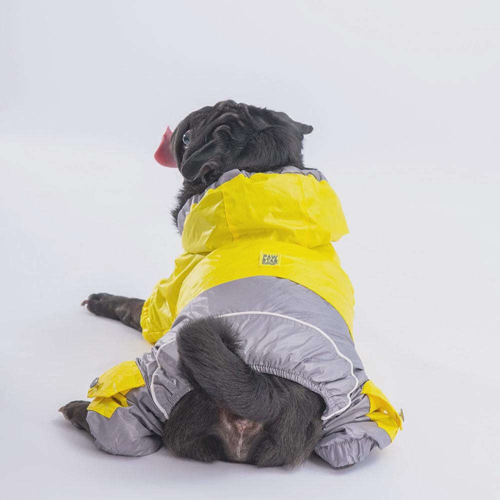 Yellow & Gray Bicolor Dog Raincoat: Waterproof Lightweight Hooded Jacket