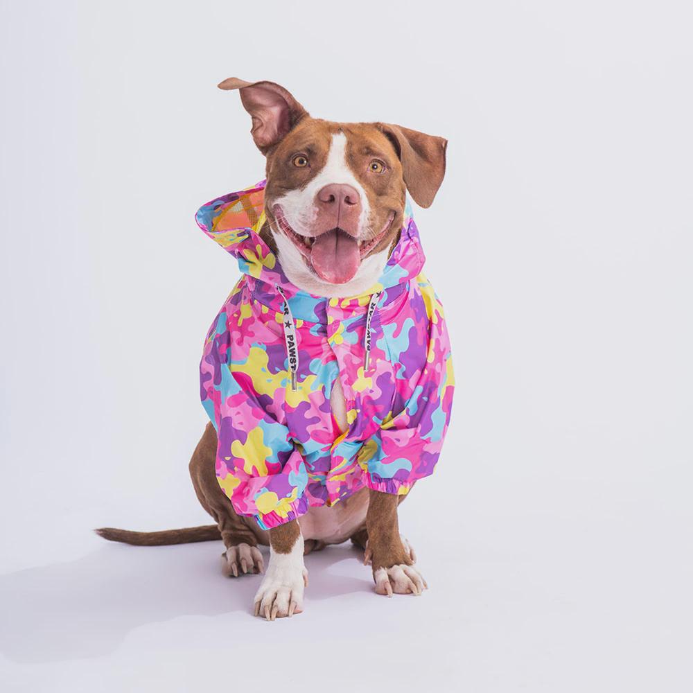 Rosea Camouflage Pattern Large Breed Dog Jumpsuit Raincoat Waterproof Pet Outfit for Outdoor Walking and All Weather Protection