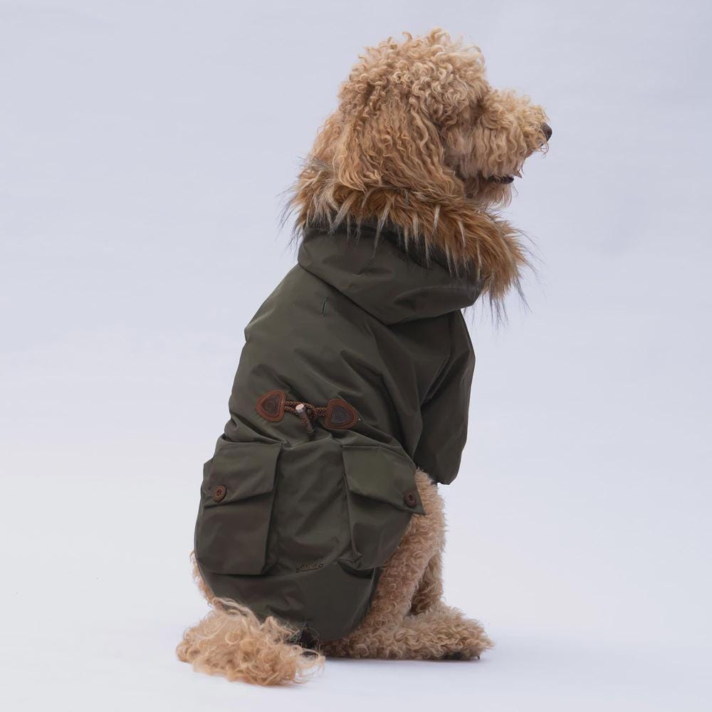 Waterproof Dog Raincoat: Haki Charles Model, Adjustable Fit, Large Breeds