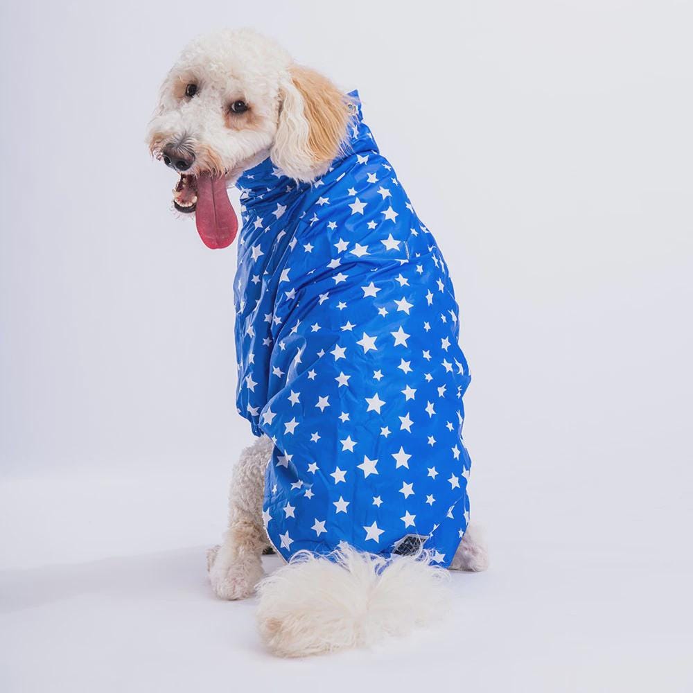 Blue Stars Dog Raincoat: Waterproof Lightweight Pet Jacket