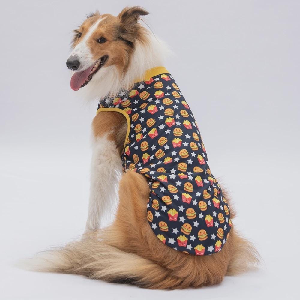 Funny Star Hamburger Dog Shirt: Large Breed Graphic Tee