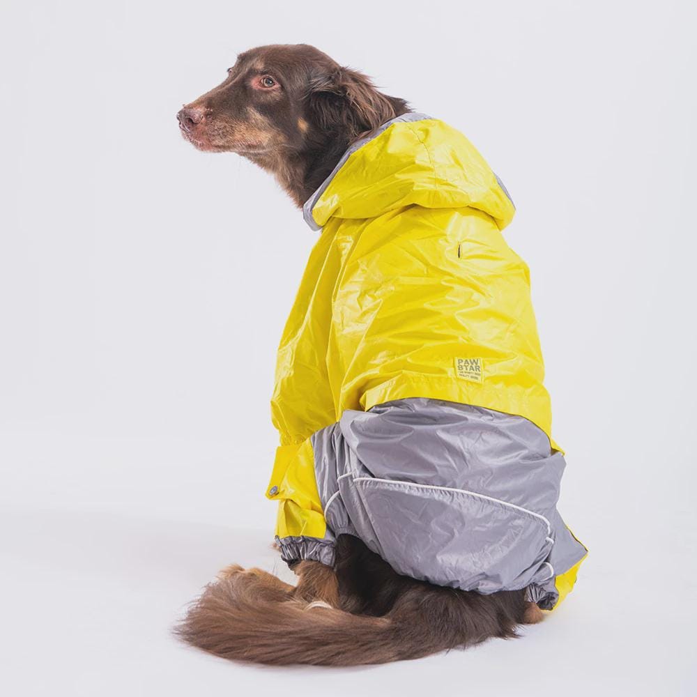 Yellow & Gray Bicolor Dog Raincoat: Waterproof Lightweight Hooded Jacket