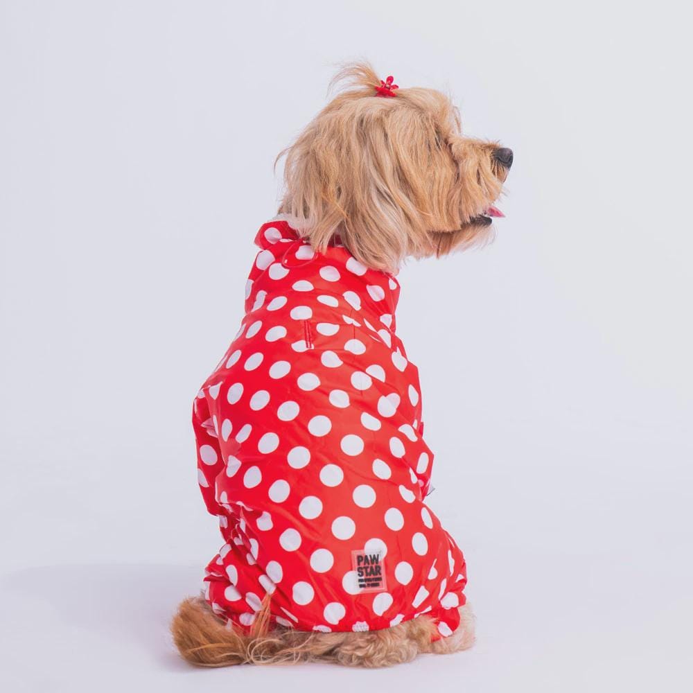 Red Polka Dot Dog Raincoat: Waterproof Puppy Poncho with Hood
