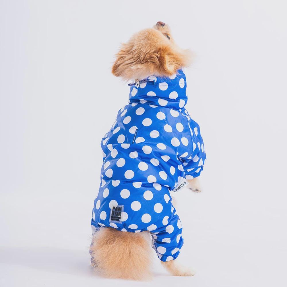 Blue Polka Dot Dog Raincoat: Waterproof Puppy Poncho with Hood