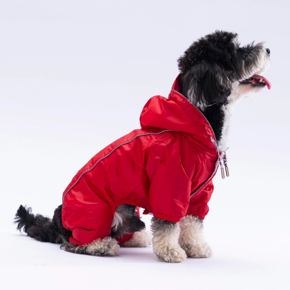 Red Monsoon Dog Jumpsuit Raincoat for Small and Medium Breeds, Waterproof Full Body Pet Outfit, Lightweight Protective Dog Wear
